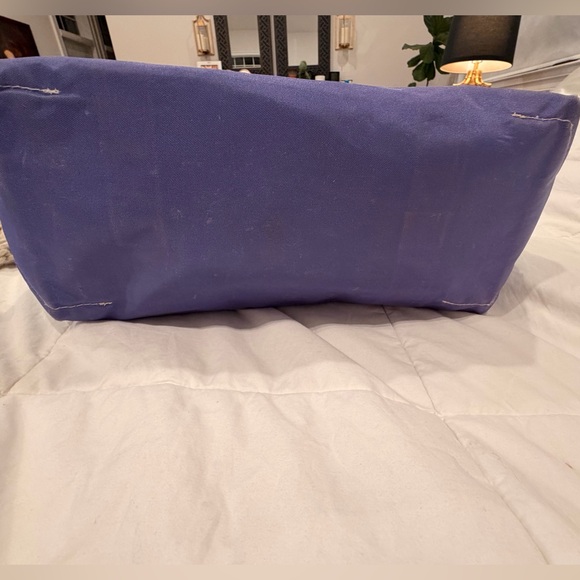L.L.Bean Zip Top Tote Bag Blue Purple Floral Pattern Canvas Beach Travel - Picture 4 of 6